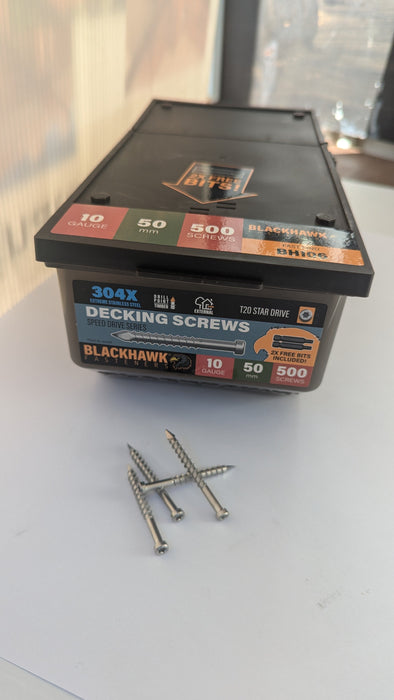 BH106 Deck 50x10g SS304Ex T20 Drill TRS 500 Pack Timber to Timber Decking Screw