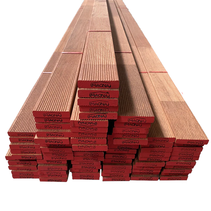 90x19 Merbau Decking Random Lengths Reeded